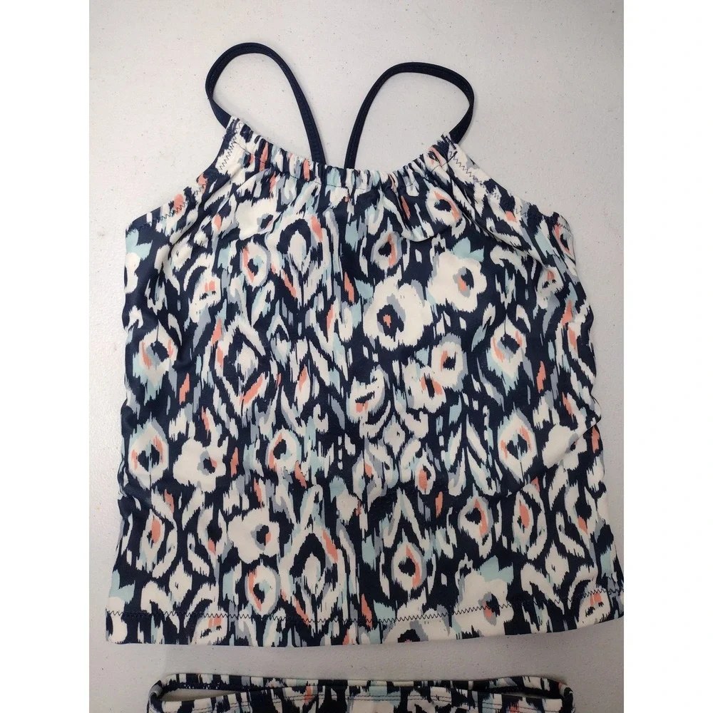 OshKosh Bgosh Girls 6/6X Tankini Swimsuit Set Navy Ikat Floral 2-Piece